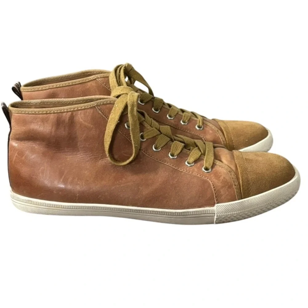 Saks Fifth Avenue‎ High Top Leather Sneakers Sz 9 Brown Two Tone Casual